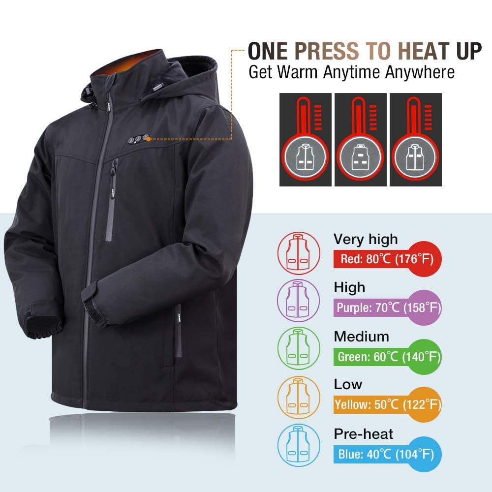 ARRIS Giacca riscaldata da uomo, con batteria ricaricabile da 7,4 V, 8 zone di riscaldamento, cappuccio rimovibile per l'inverno