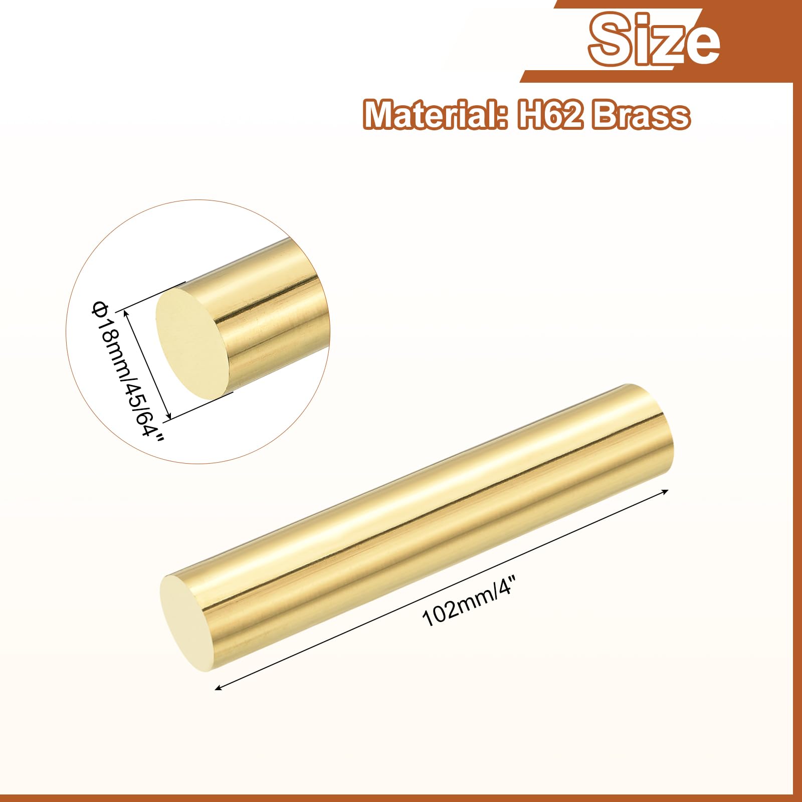 QUARKZMAN 1 Pezzo Asta Tonda Solida In Ottone H62 45/64"(18mm) x 4"(102mm) Barra Tornio Per DIY Artigianato