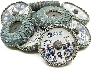 2" Quick Change Zirconia Curved Flap Disc Grinding Wheel with Male R-Type Back Design - Finishing, Deburring of Irregular Surfaces - for Die Grinder & More (10 Pack) 60 Grit