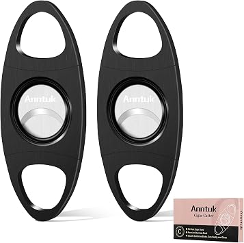 Cigar Cutter Stainless Steel Guillotine Double Cut Blade in Leather Pouch, 2 Count, Black