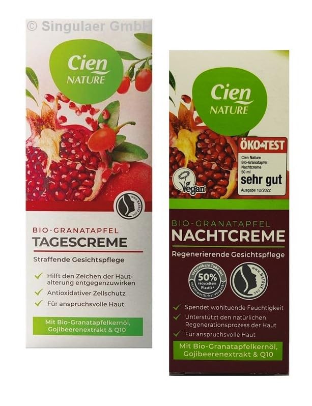 Cien Set de crema de día y noche de granada orgánica, cuidado facial reafirmante, 2 x 50 ml
