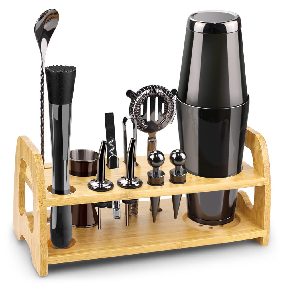 Bartender Kit with Stand, 13 Piece Bar Tools Set, Stainless Steel Cocktail Shaker Bartender Tool Kit