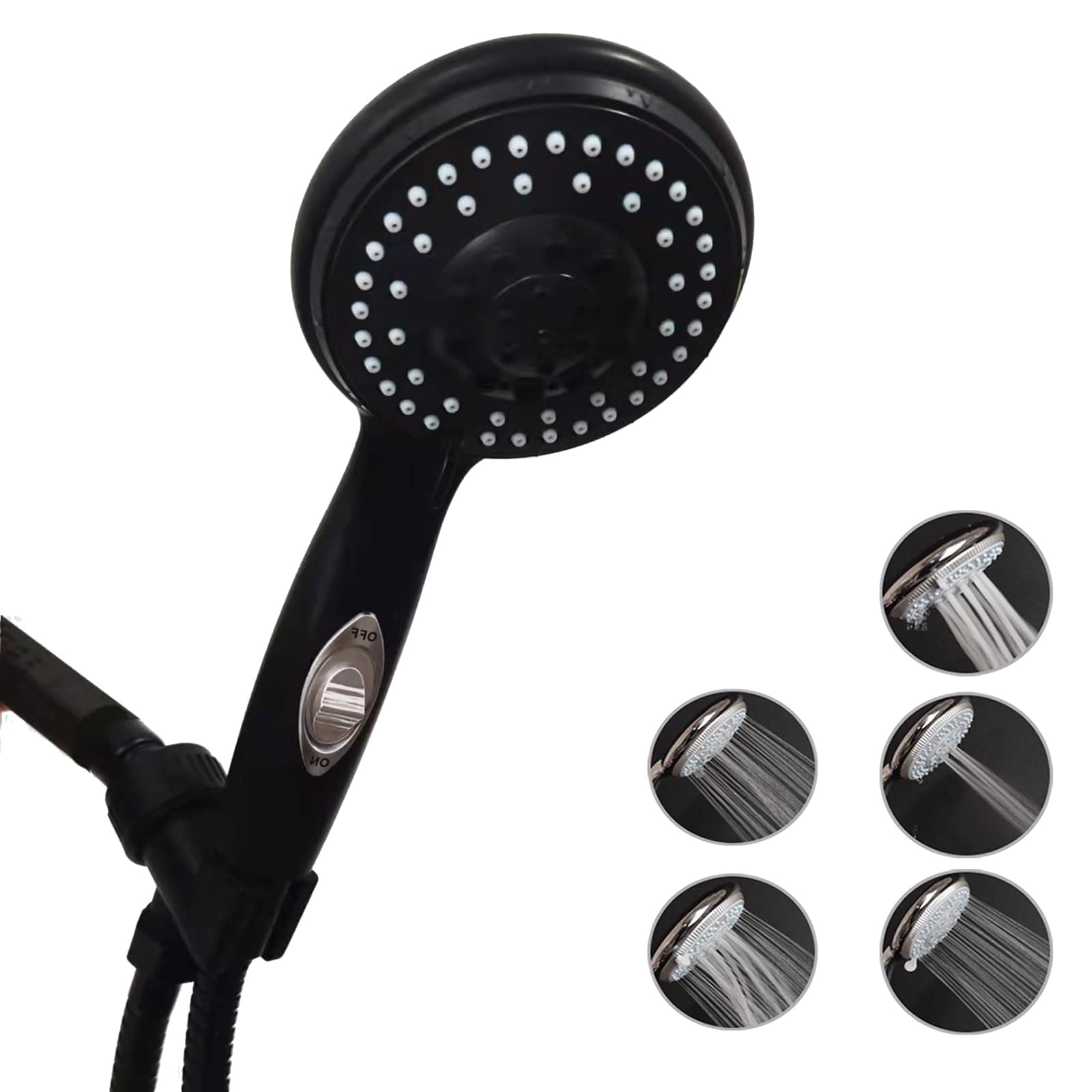 HauSun Handheld Shower Head with On/Off Switch 5 Spray Settings 6.5 Feet Extra Long Hose High