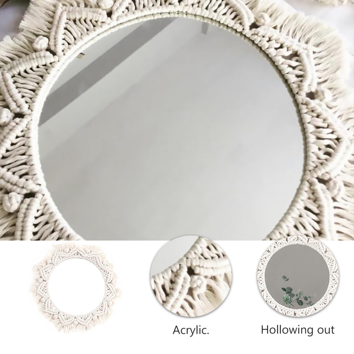 BETOOKY Dekorativer mit Einfacher Beige Wandteppichspiegel Acryl aus in Schminkspiegel Vertikaler Raumerweiterung im Schlichten Stil für und Büro