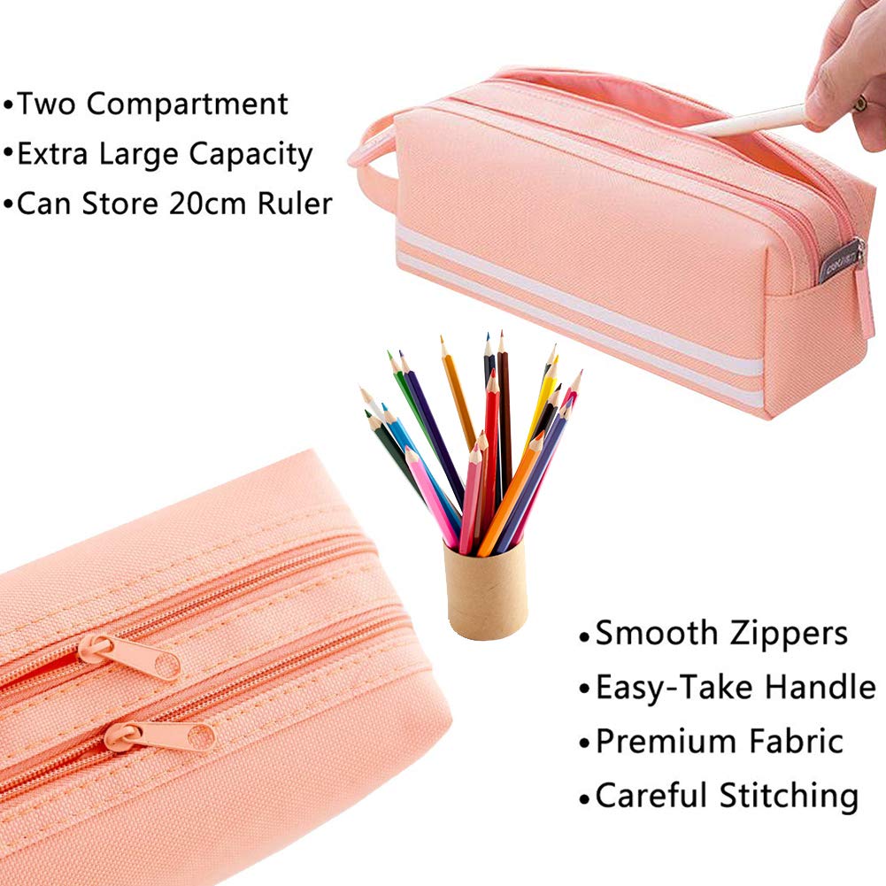 BETOY Federmäppchen Large Capacity – 20 Cm, Pink, Leinwand, Mit Zwei Reißverschlusstaschen
