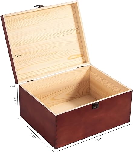 Miniatura 7 de Caja de almacenamiento de madera vintage con tapa con bisagras, cierre frontal, caja de recuerdos grande de 12 x 9.3 x 5.9 pulgadas, cajas de madera