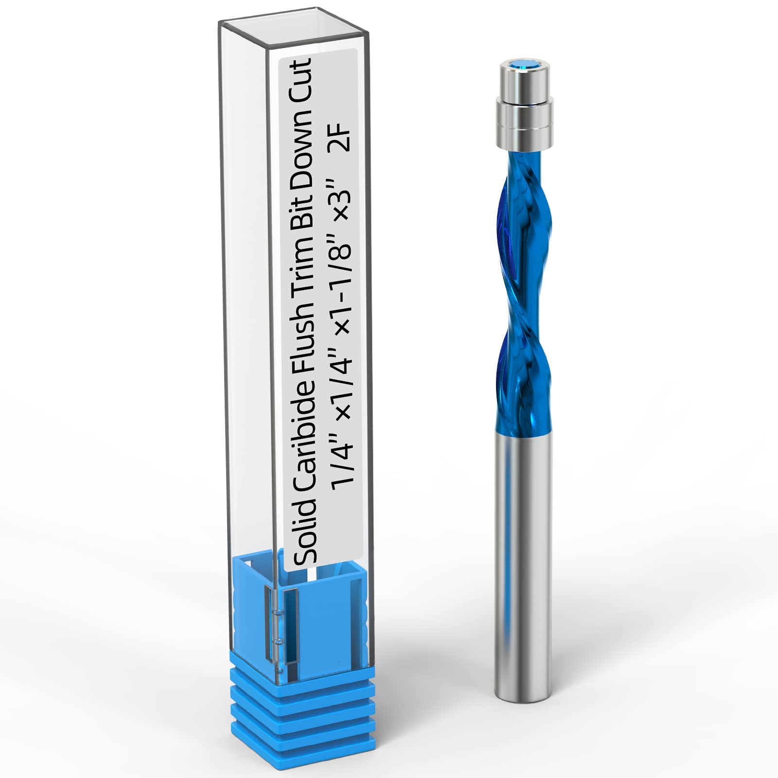 MEIGGTOOL 1/4-Inch Diameter Spiral Flush Trim Router Bits, Down-Cut Flush Trim Solid Carbide Spiral Router Bit 1/4-Inch Shank