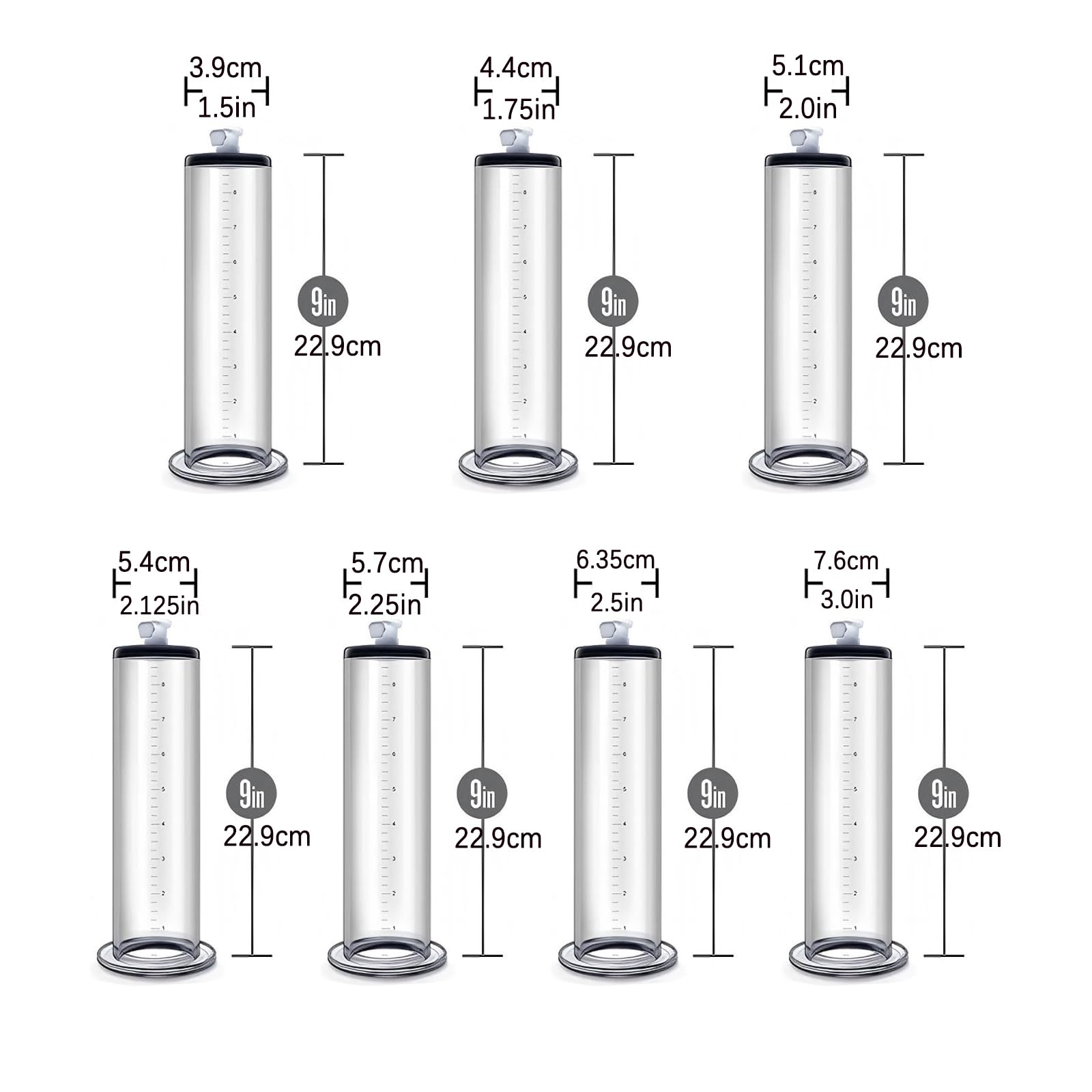 Pompe a Penis Sex Toys Pompes à Pénis avec Poignée en Nylon et Manomètre Extenseur de Pénis Masculin Manuel avec 7 Anneaux de Pénis en Silicone pour l'érection du Pénis Agrandir son Pénis (5.1cm)