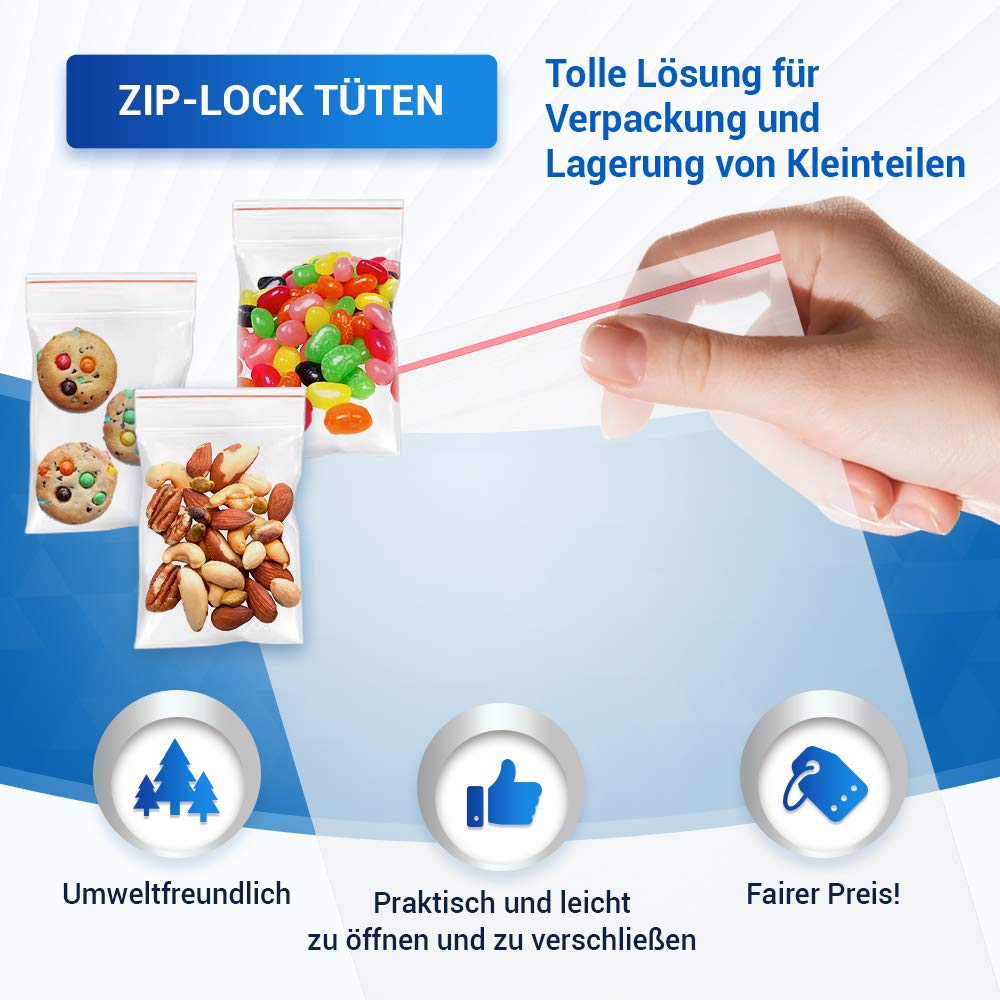 VIOKS Zip Beutel Tüten 100 Stück 400 x 500 mm 40x50cm 80 Mikron mit Druckverschluss Baggies verschließbar Wiederverschliessbar Wasserdichter Plastikbeutel Polybeutel mit Druckverschluß