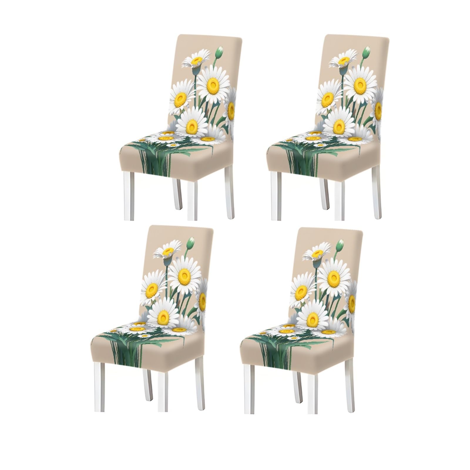 KXUAUV Beige Daisy Floral Botanical Pattern Print Dining Chair Covers Set Of 2/4/6, Stretch Slipcovers For Kitchen Dining Room Seat Protectors for Restaurant Hotel Party(4PCSChair cover)