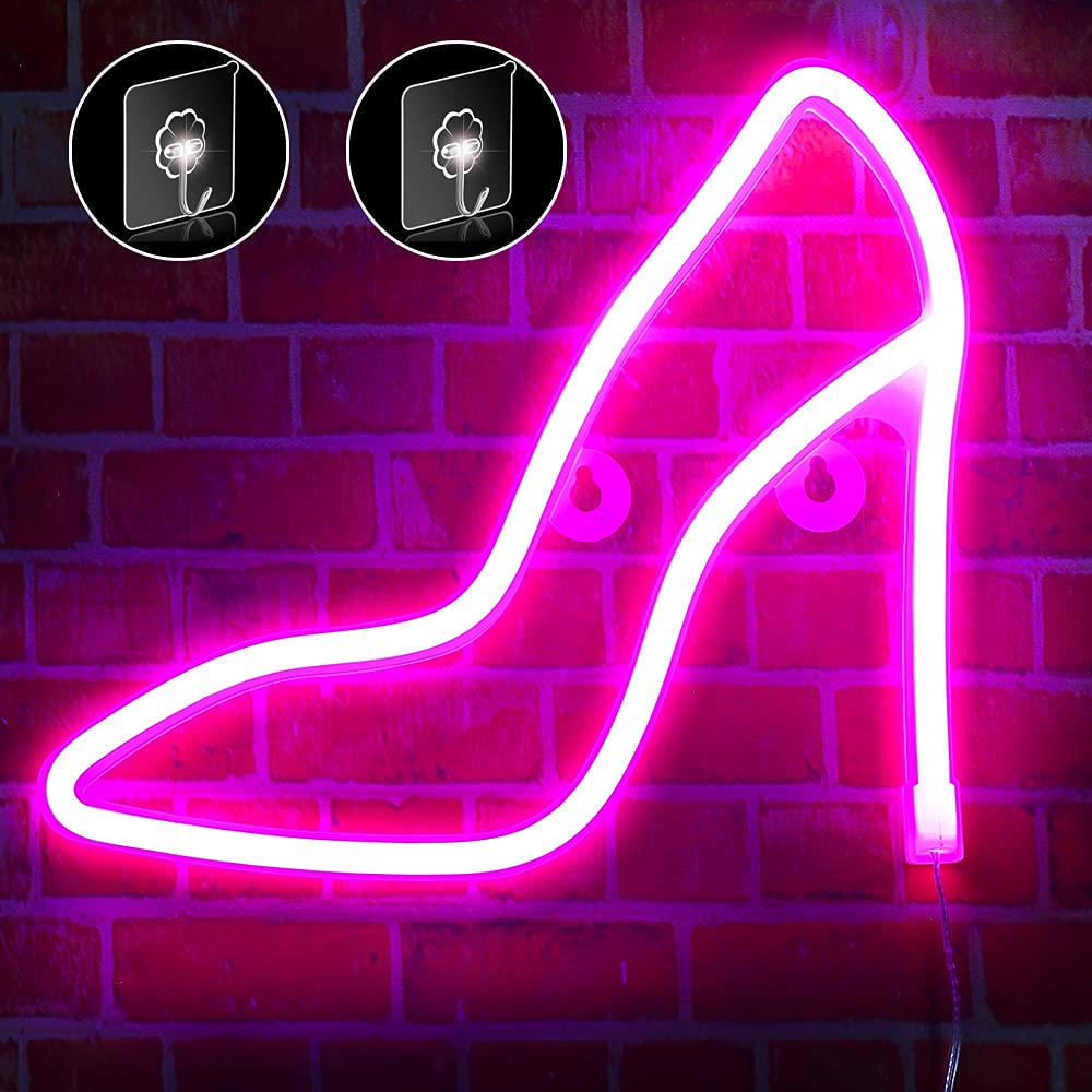 High Heels Neon Sign - Battery USB Powered Wall Decor Neon Lights LED Sign. Girls Room Decor Pink Neon Lights - Bedroom Living Room Kids Room Bar Wedding Party Decoration