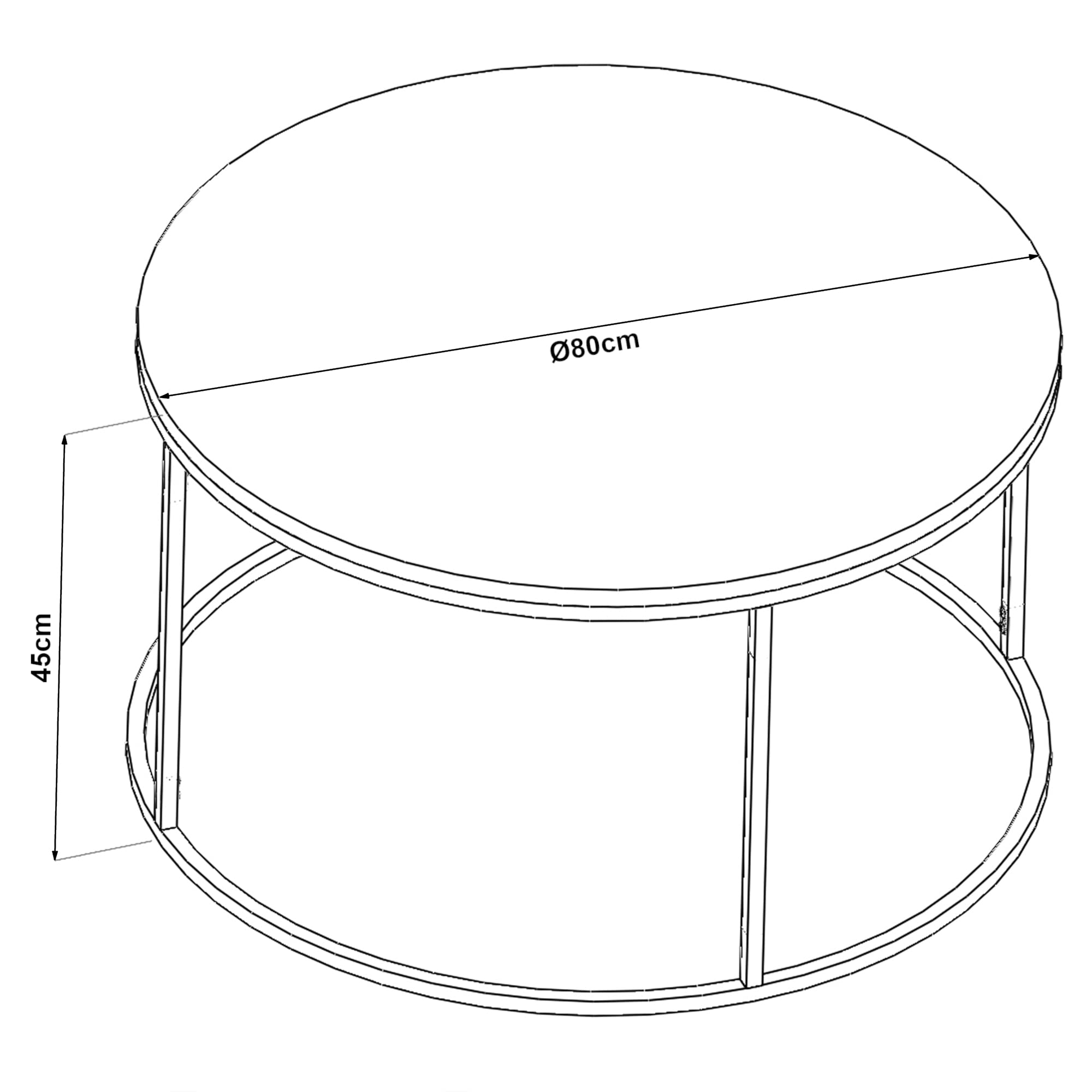[en.casa] Couchtisch Kolari Wohnzimmertisch 45 x Ø80 cm Beistelltisch rund Sofatisch Tischplatte aus Rauchglas Kaffeetisch Metallgestell