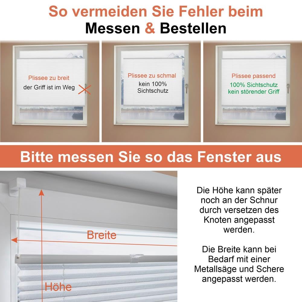 Plissee Klemmfix [Weiß, 120x140 cm] Verdunkelung für Fenster ohne Bohren | Faltrollo mit einfacher Montage/Bietet optimalen Lichtschutz und Privatsphäre, idealer Sonnenschutz für jedes Fenster