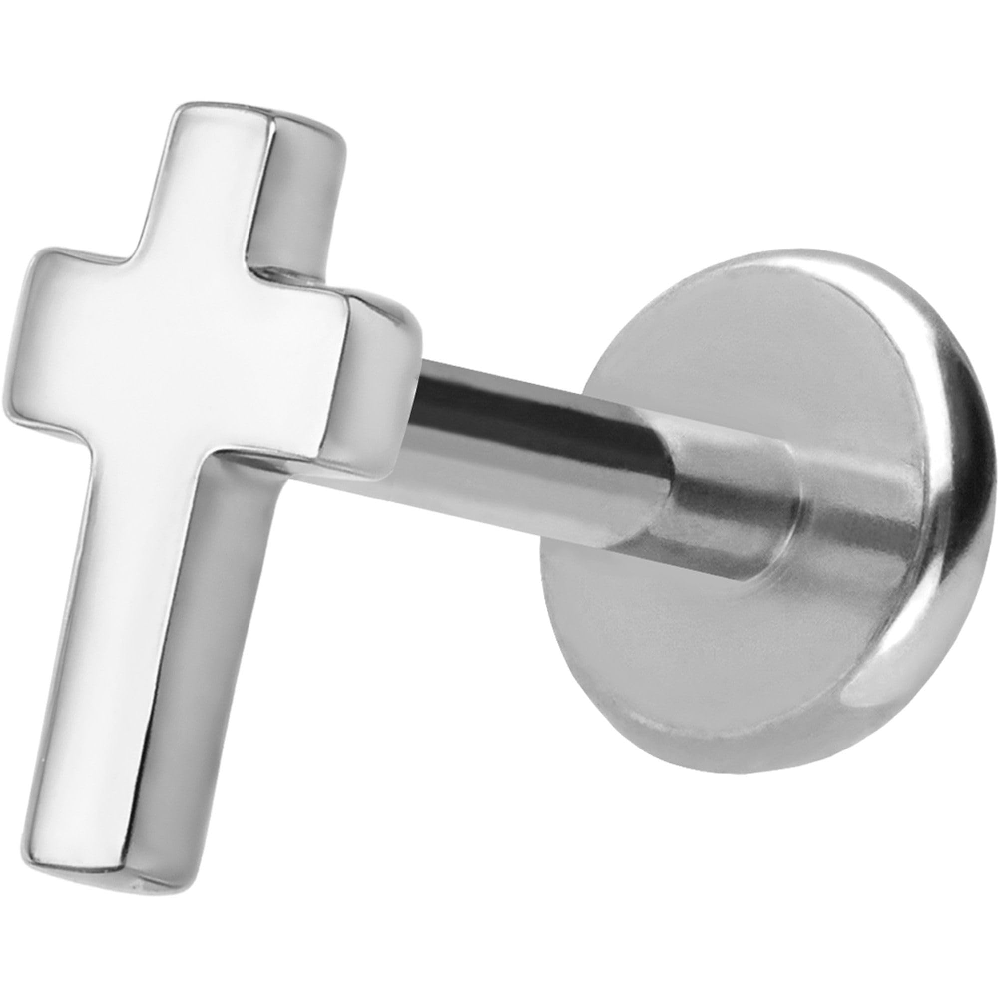 PIERCINGLINE Piercing Stecker Titan Labret mit Innengewinde + 925er Silber Aufsatz KREUZ - Goldfarben, Silberfarben
