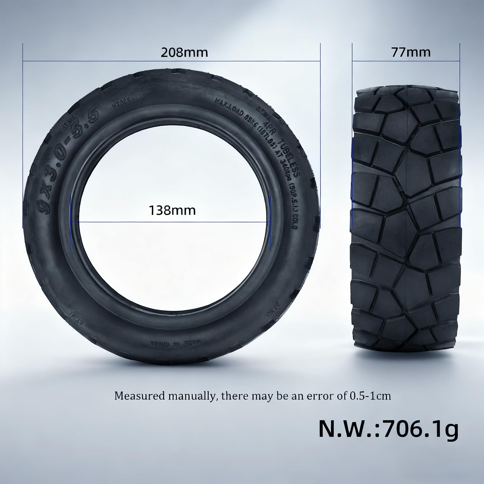 Pneumatico 9x3.0-5.5 per monopattino elettrico Kukirin G2 Pro, pneumatico da 9 pollici per monopattini elettrici