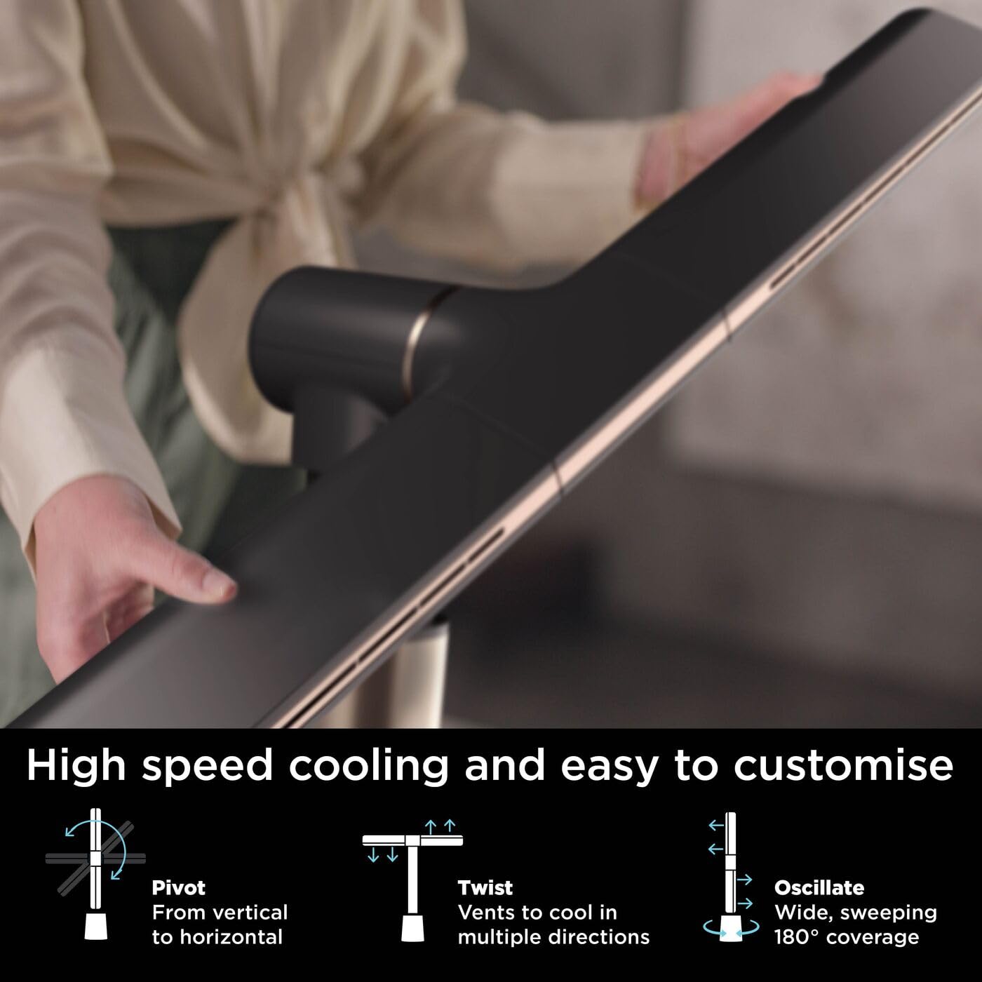 Shark TurboBlade Bladeless Tower Fan, High-Speed Multi-Directional, Projects Air up to 20 Metres, Quiet Power, 10 Speeds, Pivot, 180° Oscillation, Remote Control, Timer, Charcoal TF200SUK — view 2