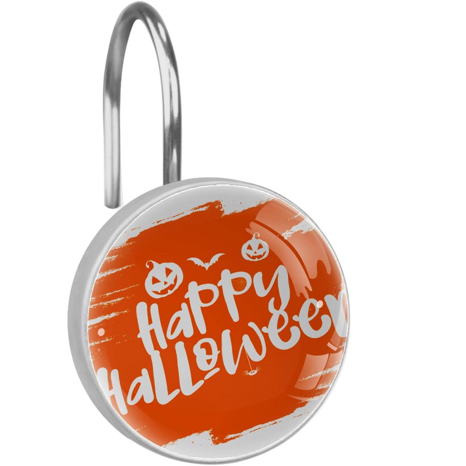 Crochets de rideau de douche Halloween orange lot de 12 anneaux inox pour deco de salle de bain