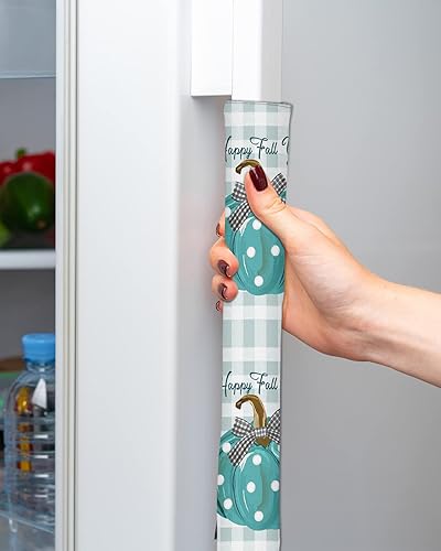 Miniatura 2 de Juego de 2 fundas para manijas de puerta de refrigerador con diseño de calabaza turquesa para lavavajillas, microondas, horno, nevera, estufa,