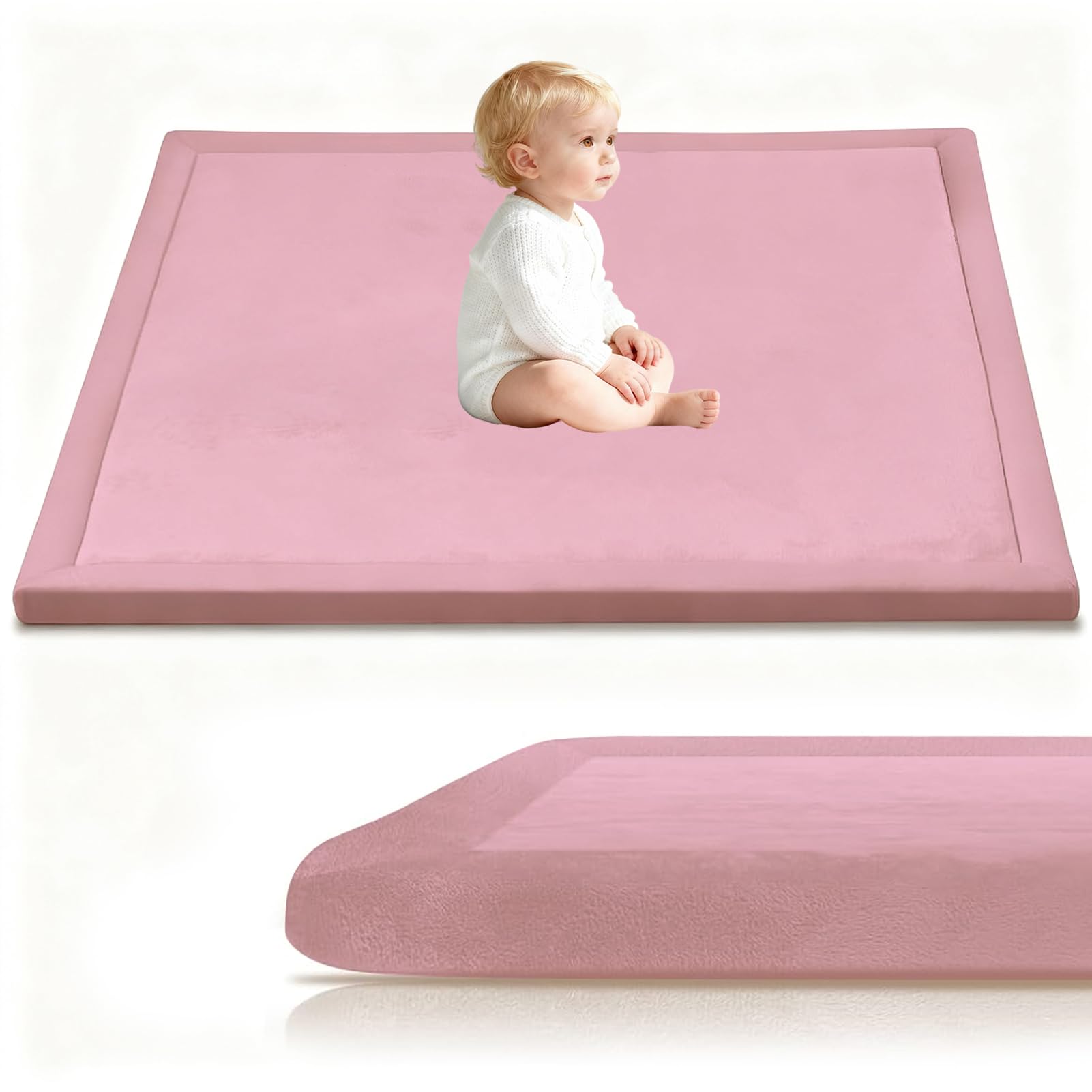 Stqyeiw 3cm Thick Baby Crawling Mat, Baby Play Mat 70 x 130 cm Rose Red Nursery Rug for Crawling Playing for Bedroom Kids, Non Slip Coral Velvet Babies Mats for Floor Play — image 1