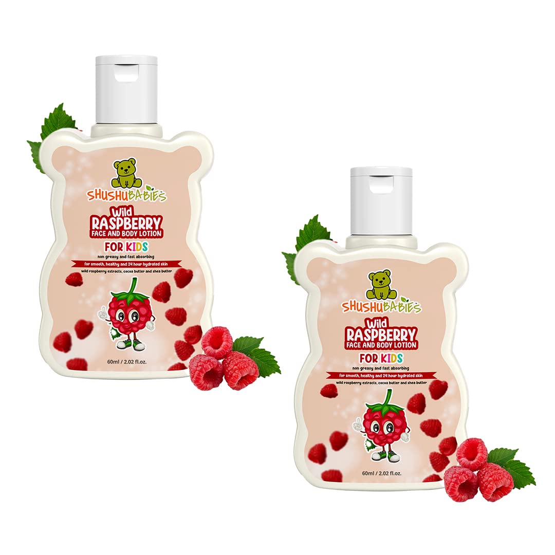 ShuShu Babies Wild Raspberry Baby Face & Body Lotion |With Shea Butter & Cocoa Butter|Raspberry Moisturizing Lotion For Kids Under 4-12 Years| Natural Lotion Body For All Skin Types - 60ml(Pack Of 2)