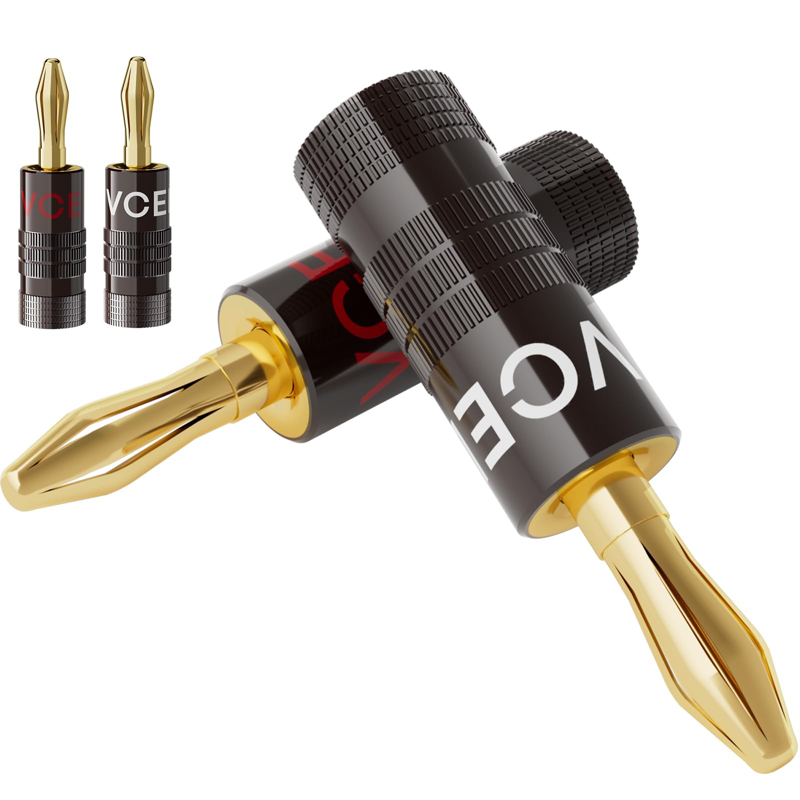 VCELINK 4mm Connettori a Banana, Placcate in oro 24K Connettori Banane Hifi a Doppia Vite per Fili da 12-18 AWG, Piastra a muro, Amplificatore, Home Theater, 4 Pezzie