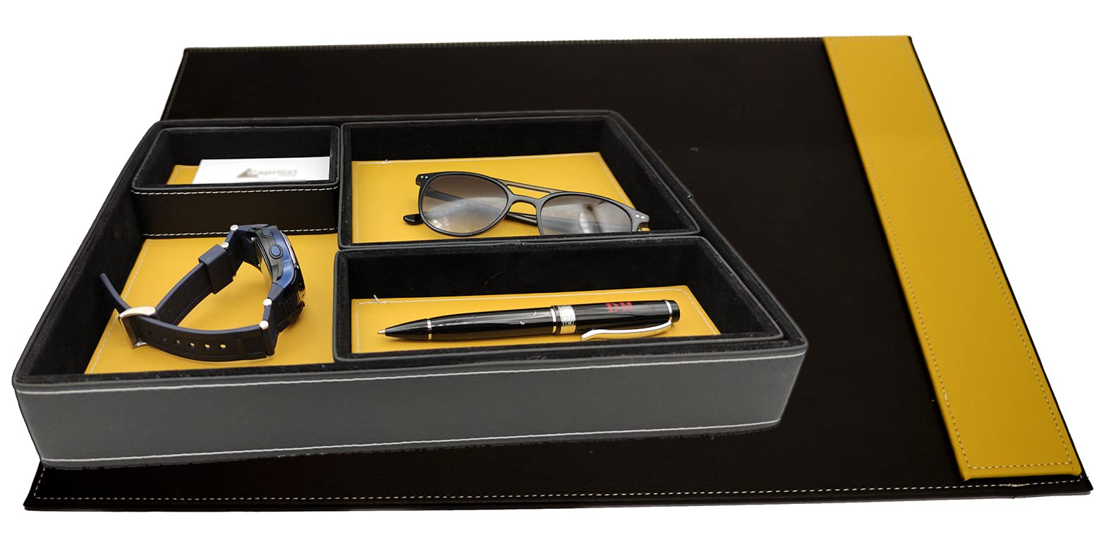 Oggettando - Schreibtisch-Set aus Kunstleder mit Zubehör bestehend aus Schreibunterlage mit Seitenstreifen, Dokumentenablage, Taschenleerer, Stifthalter, Kartenhalter (Ocker)