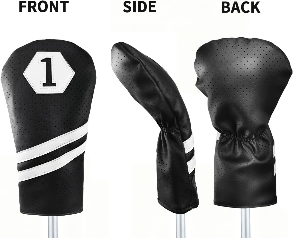 Scott Edward 1/3 Pcs Golf Club Covers, PU Big Number 1 3 5 Golf Headcovers for Driver Fairway and Hybrid Wood Fit Most Brand, Black White Green