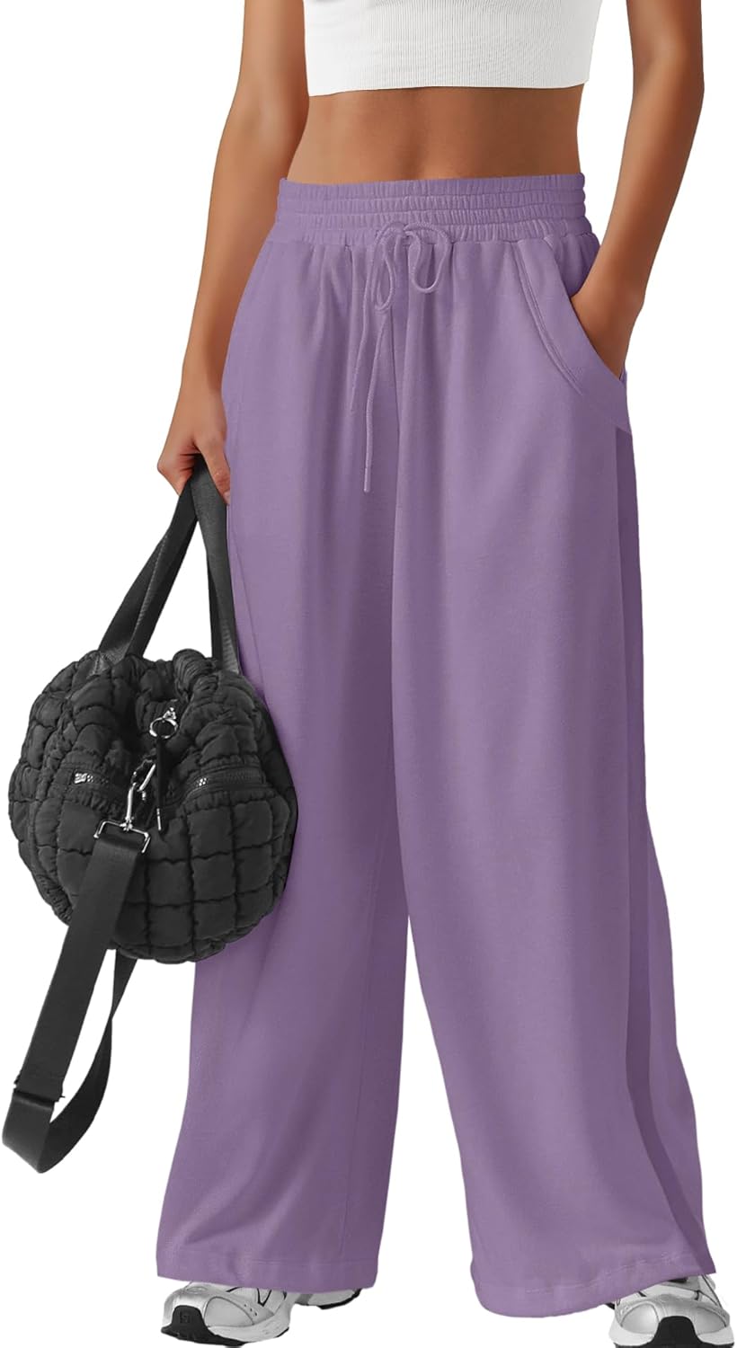 Nirovien Womens Baggy Sweatpants Elastic Waist Wide Leg Sweatpant Straight Leg Sweat Pants with Pockets