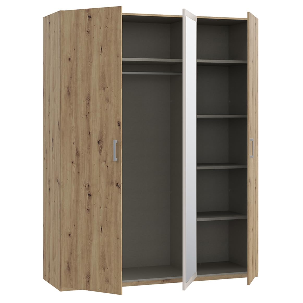 Meubletmoi Armoire Dressing/Penderie Décor Chêne et Sable Mat avec Miroir, 3 Portes Battantes et Poignées en Plastique Effet Aluminium - Design Contemporain - DODOMA