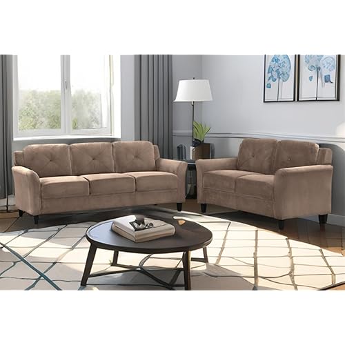 Harper & Bright Designs 2-Pieces Living Room Sofa Set with 3-Seat Couch, 2-Seat Loveseat, Modern Velvet Upholstered Sofa for Living Room, Office, Antique Brown Velvet