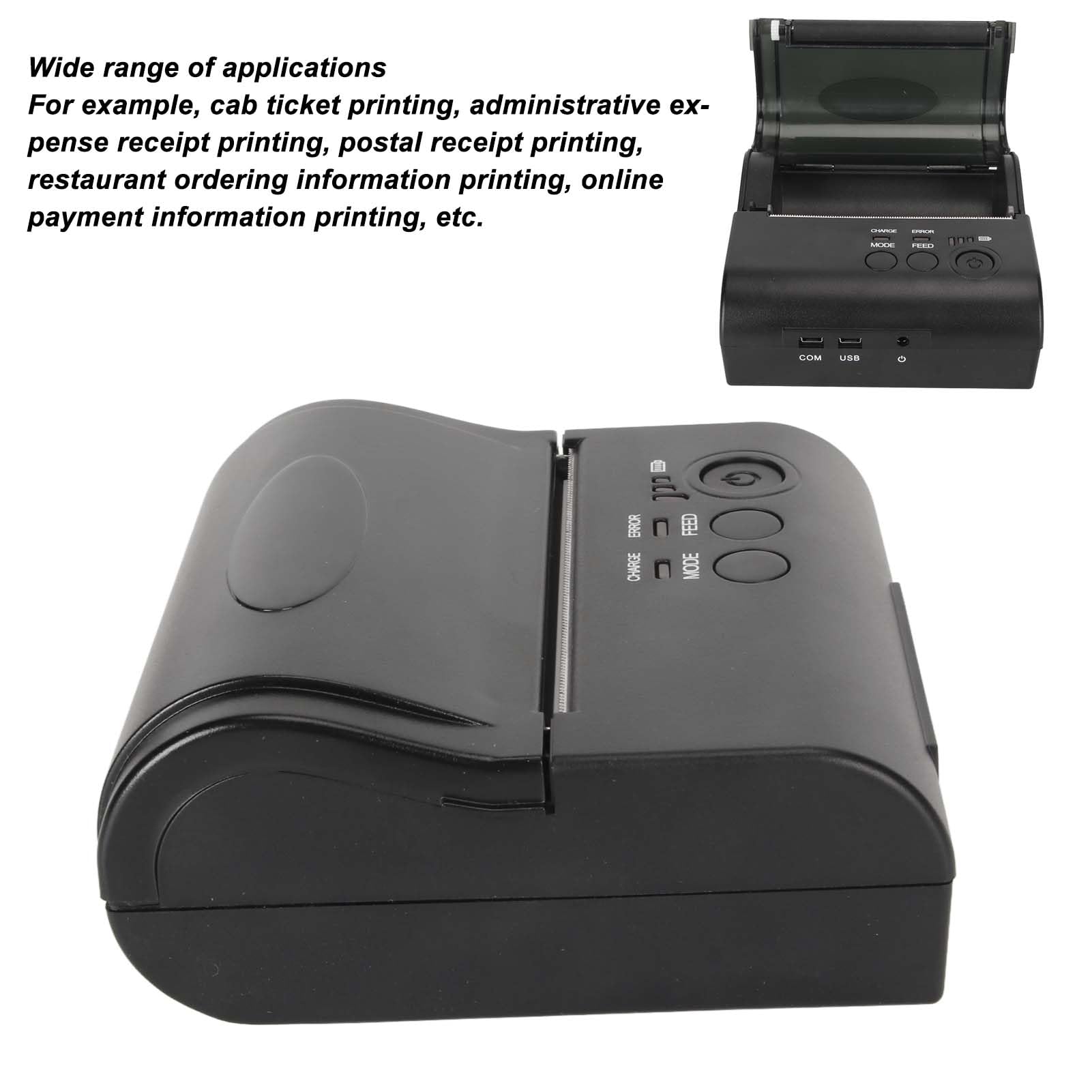 Impresora Térmica de Recibos Bluetooth Inalámbrica, Impresora Térmica de Recibos USB de 80 Mm, Impresora de Facturas Personal Portátil con Interfaz USB Compatible con Android (Enchufe de la UE)