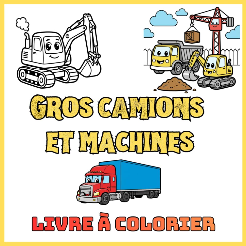 Gros camions et machines - Livre à colorier: Coloriages pour enfants : Engins de chantier et transports lourds