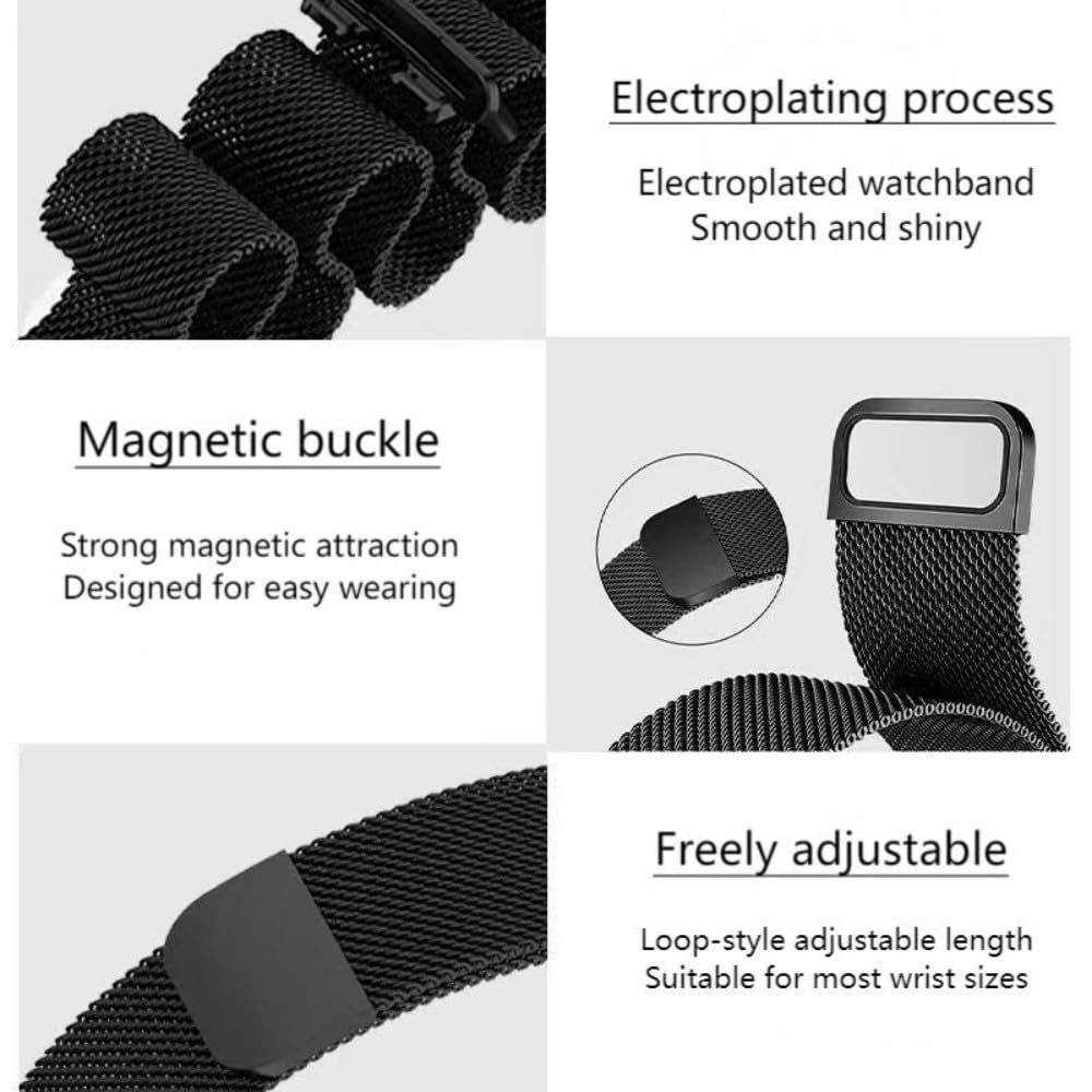 Bransoletka zastępcza do Xiaomi Mi Smart Band 8 Pro / 9 Pro / Redmi Watch 4 / Watch 5, zapięcie magnetyczne, regulowana metalowa bransoletka dla kobiet i mężczyzn