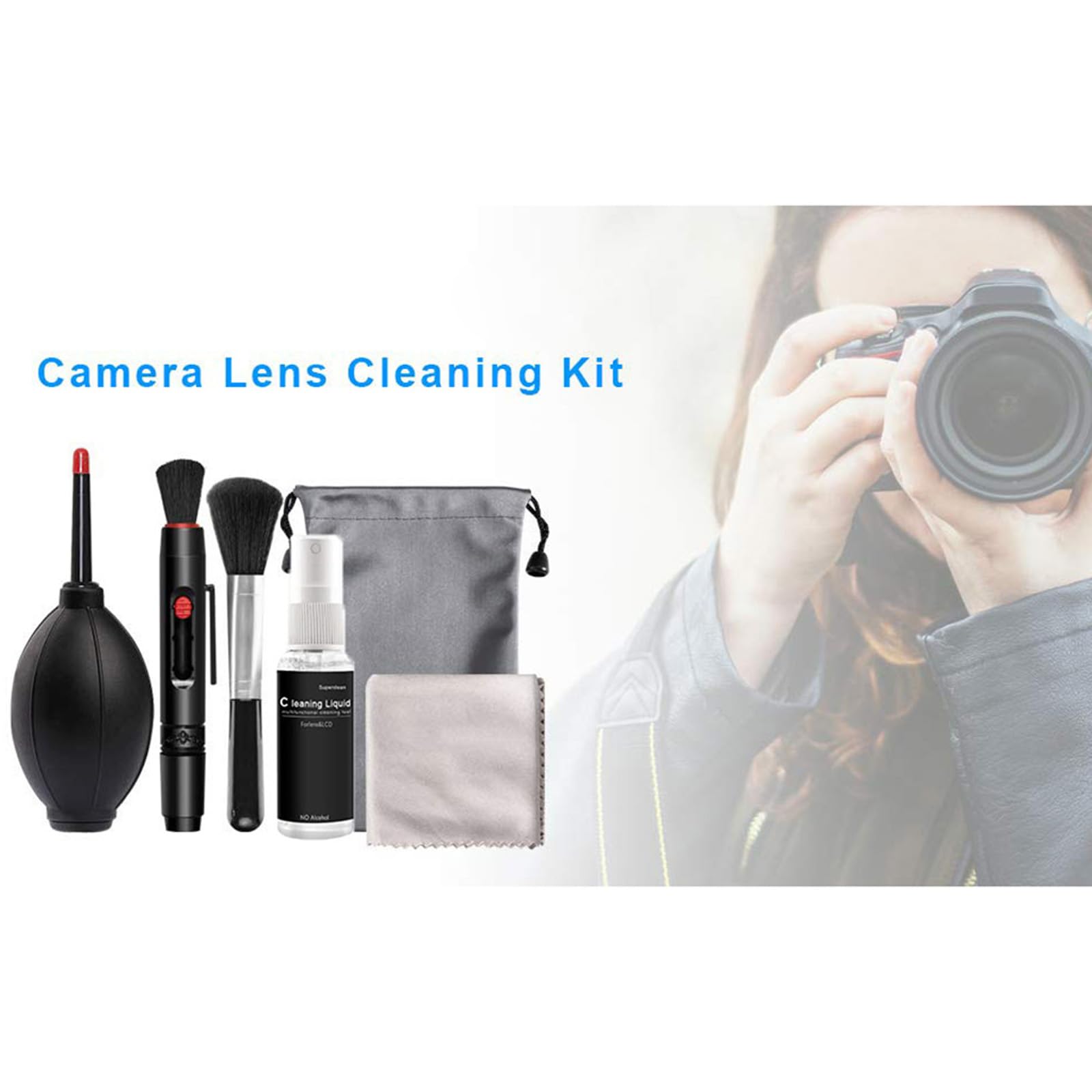 6PCS Camera Cleaning Accessories Kit with Cleaning Solution Lens Pens Brush Essential Tools for Photographers Keyboard DSLR Camera Cleaning Camera Cleaning Solution Camera Cleaning Cloth Camera Swabs