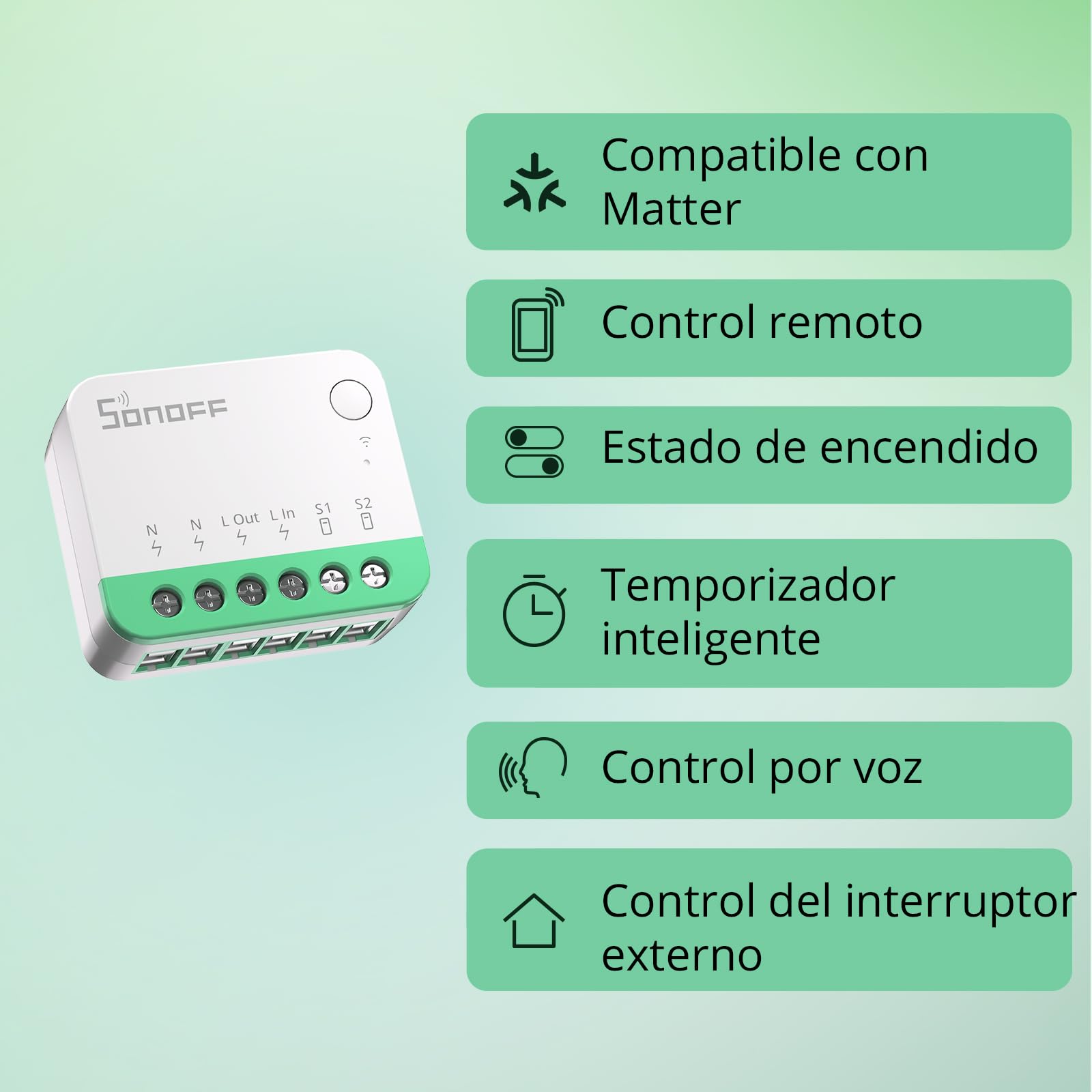 SONOFF Matter Interruptor WiFi Inteligente, DIY Rele WiFi, Funciona con Apple Home, Alexa, Google Home, Requiere Neutral