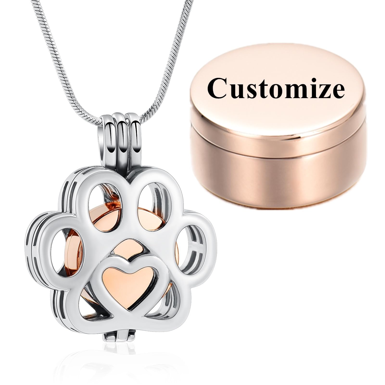 AIWENXI Pet Ashes Necklace Cremation Jewellery for Cat Dog Ashes Pendant Inside Mini Case Paw Print Urn Necklace for Women Men Keepsake Memorial Jewelry for Ashea Locket