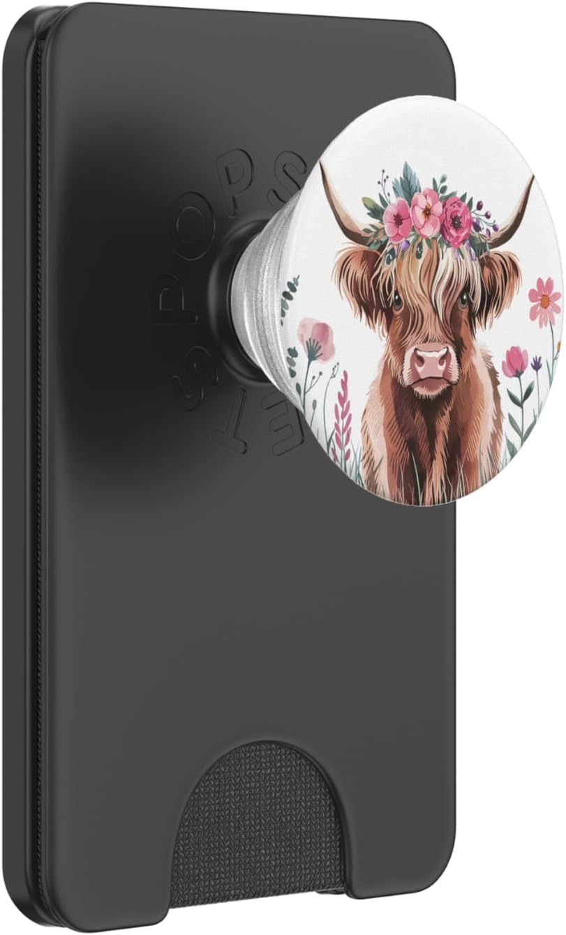 Baby Highland Cow Floral - Adorable Watercolor Farm Art PopSockets PopGrip for MagSafe
