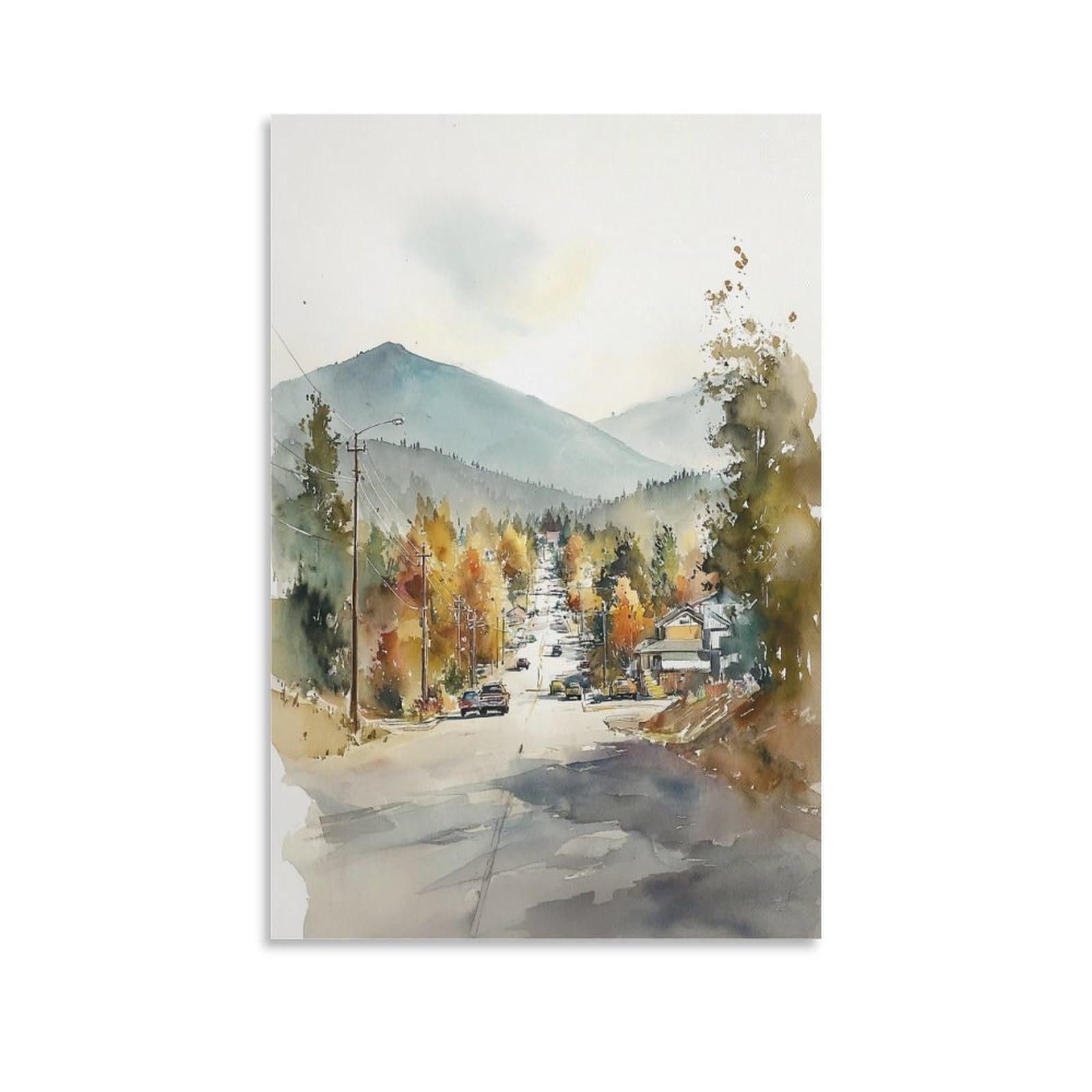 XWYMXZ Flagstaff Arizona Watercolor Art Print Scenic Travel Poster Tree 24x36inch(60x90cm) Vintage Watercolor Canvas Art