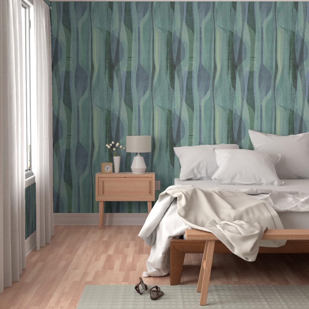 Peel & Stick Wallpaper 3ft x 2ft - Mid Century Modern Teal Jade Green Retro 1960S Atomic Era 1950S Vintage Custom Removable Wallpaper by Spoonflower
