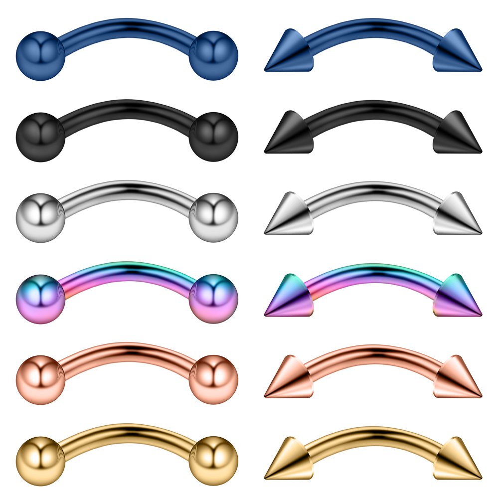 Ruifan 12PCS 14G Surgical Steel Eyebrow Ear Navel Belly Lip Ring Body Piercing Jewelry