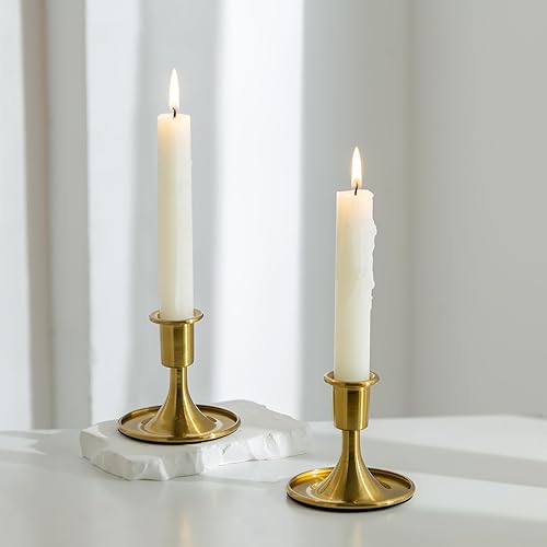 Romadedi Candelabros dorados – Portavelas de latón para mesa de boda, centro de mesa, festivo, Navidad, decoración del hogar, juego de 2