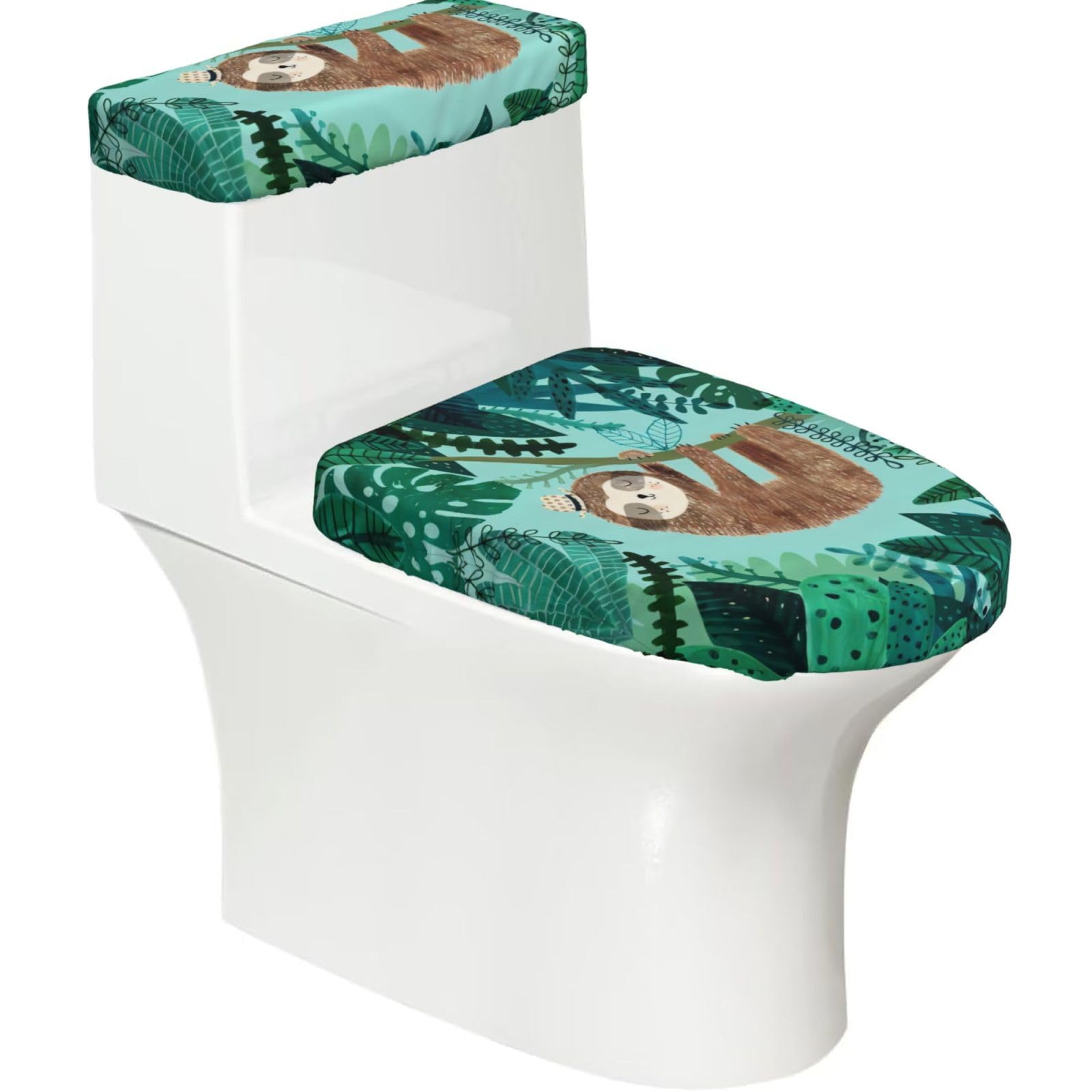 Mrowyc Black Hug Tree Sloth Printed Toilet Seat Set - Set Of 2 - Universal Toilet Seat Cover - Housewarming Birthday Christmas Gift
