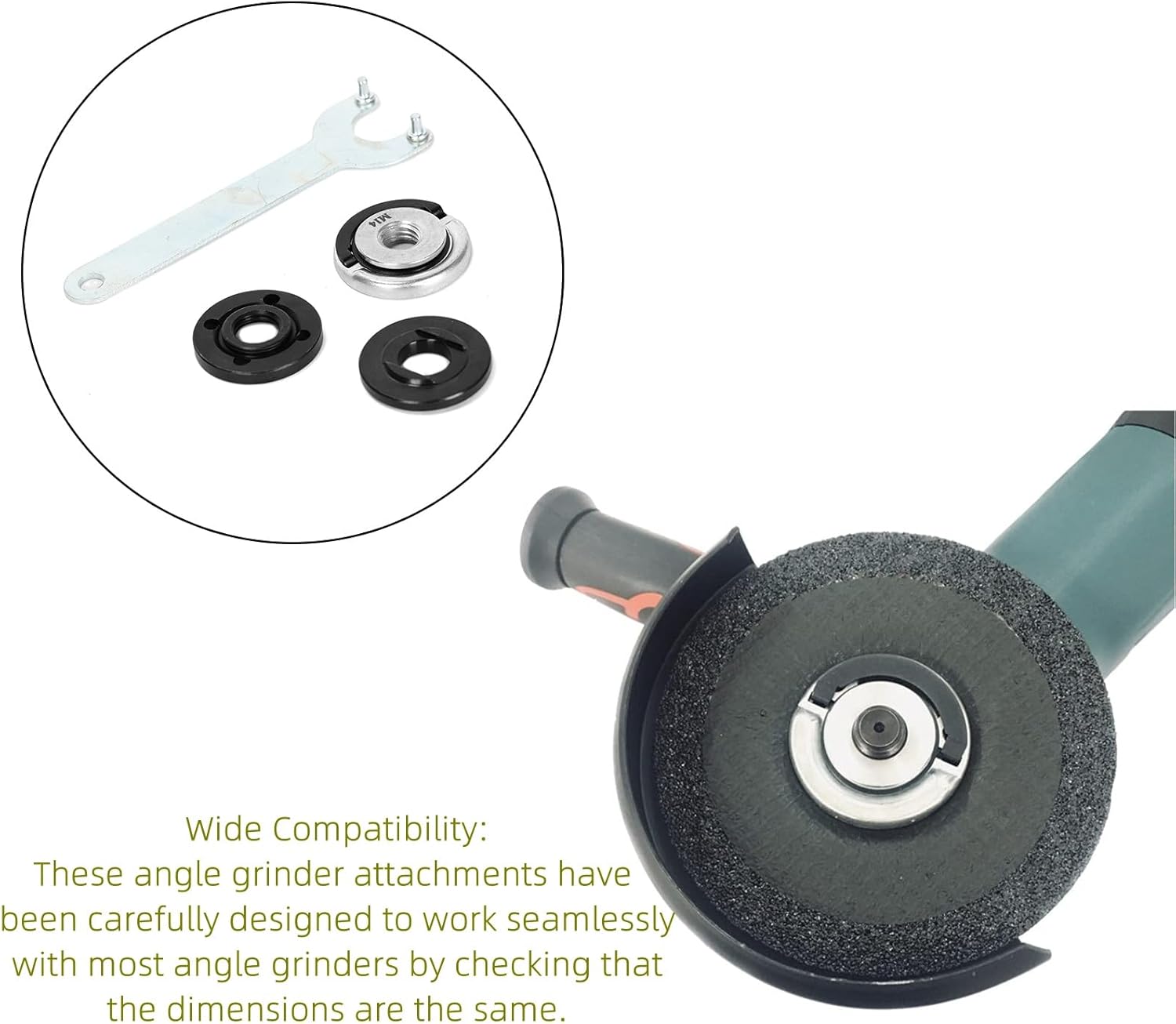 4pcs Angle Grinder Accessories (M14 Quick Release Nut + 5/8" Inner & Outer Angle Grinder Flange Nut + Spanner) Compatible with Makita/Black & Decker/Ryobi