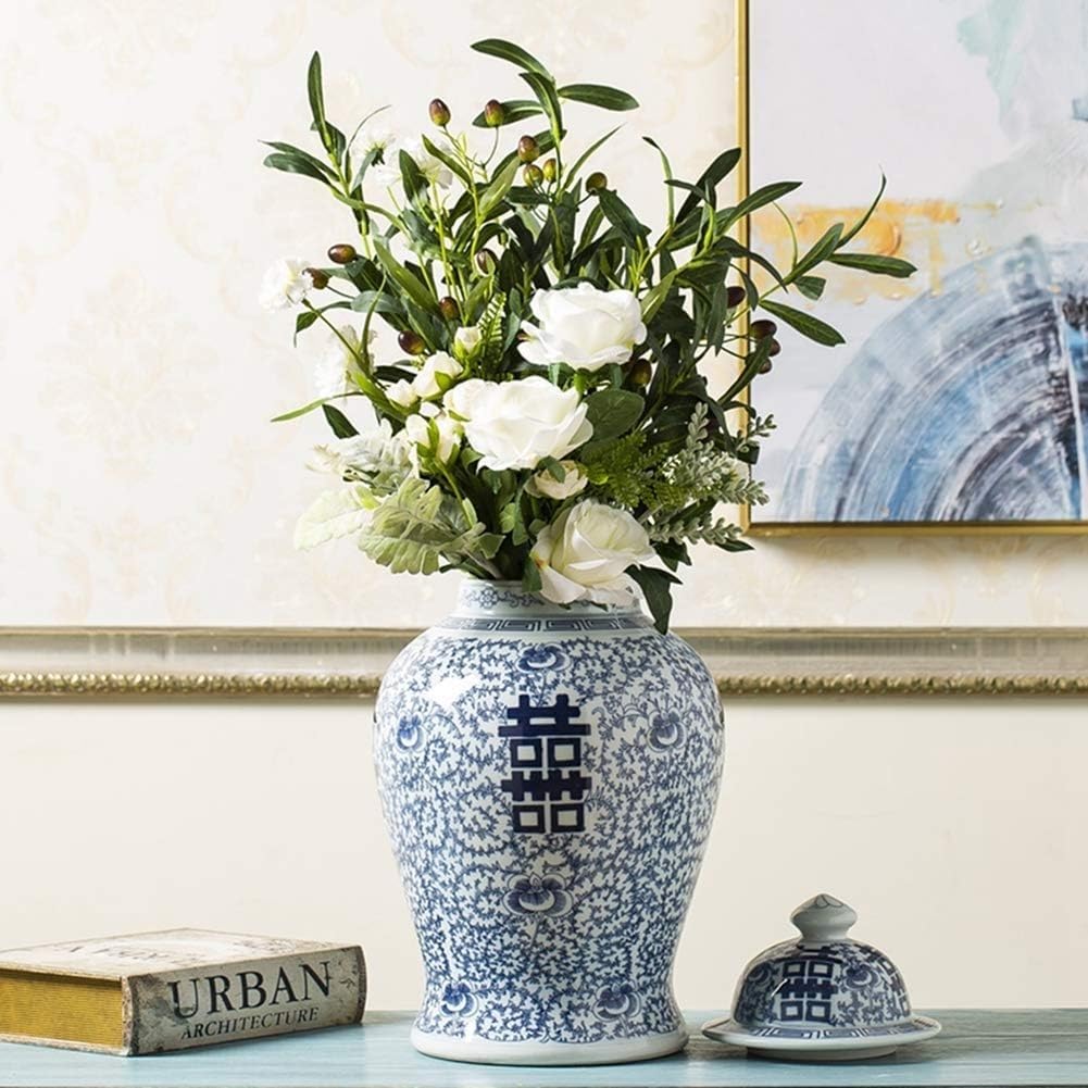 Vasi in porcellana Vaso in ceramica Porcellana orientale Doppia Felicità Tempio Jar Vaso di zenzero Porcellana cinese con coperchio finale China Ming Style Antique Decorative Artwork Dec