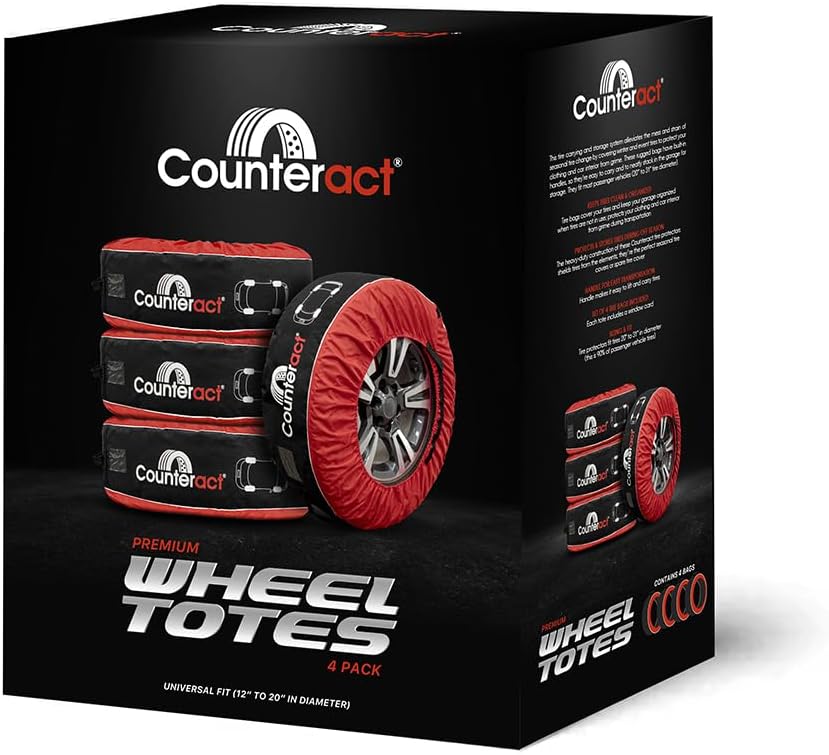 Counteract Tire Cover 4 Pack - Black & Red Oxford Fabric 600D - Size M (12-19") - Ideal RV Tire Covers and Tire Covers for Trailers, Cars, Trucks, SUV - Handlebar, Window Card, Tire Identifying Image
