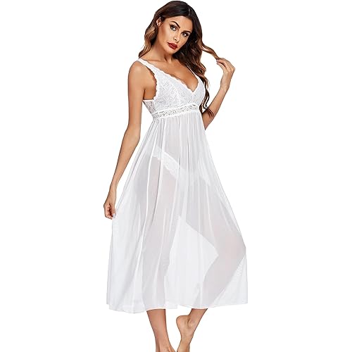 Avidlove Women Lingerie Lace Babydoll Nightdress Mesh Chemise V Neck Sleepwear