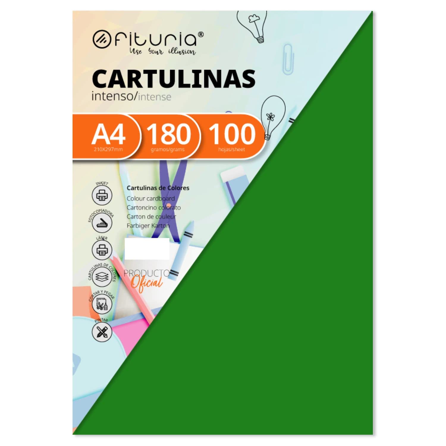 Pack 100 Cardstock Green Size A4 180g
