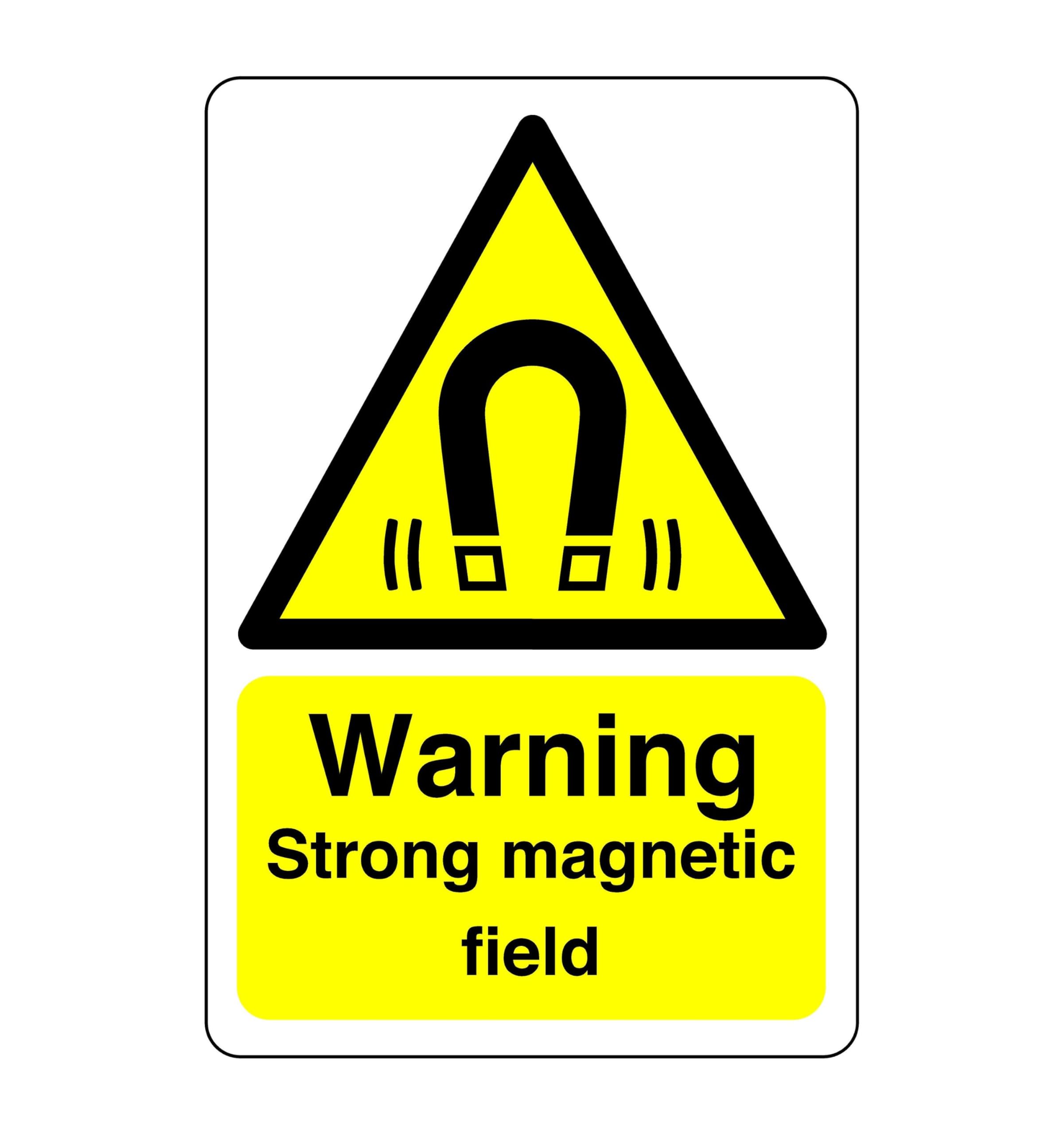 Warning Strong magnetic field sign - 1.2mm Rigid plastic for indoor/outdoor usage (600mm x 400mm) Viewing Distance within 20m.