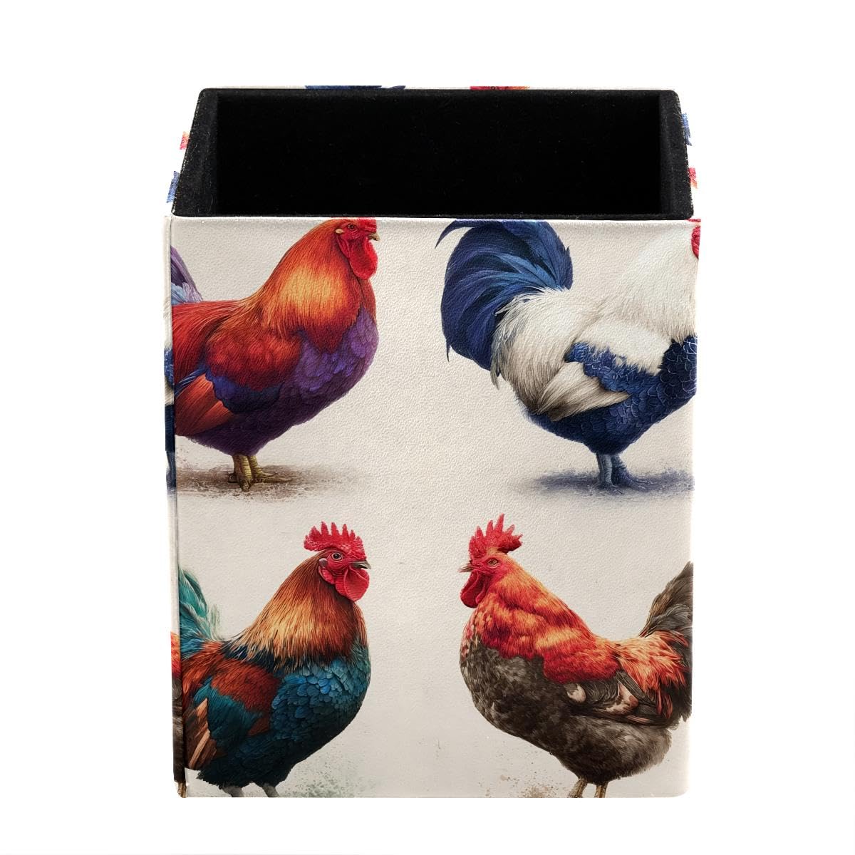 HEOEH Rooster Pen Holder Pen Pot, Square Pencil Cup for Desk