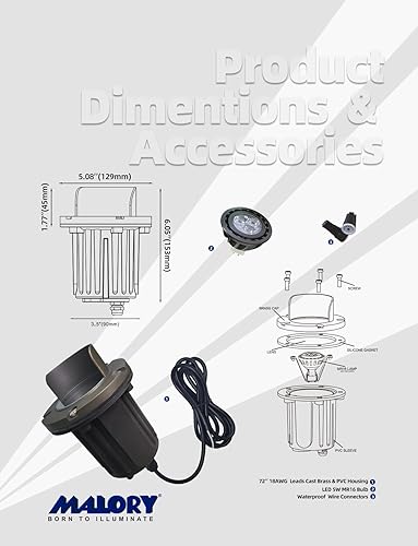 Vista 21 de MALORY Luces de paisaje de bajo voltaje, (4.6 pulgadas de alto), cubierta superior de latón de 12 V para exteriores, luces LED para paisaje, camino